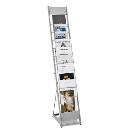Brochure Display Rack, 10-Pocket Metal Floor Stand, A4
