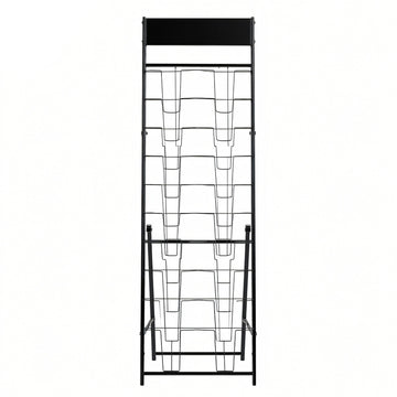 Brochure Display Rack, 20-Pocket Metal Floor Stand, Black