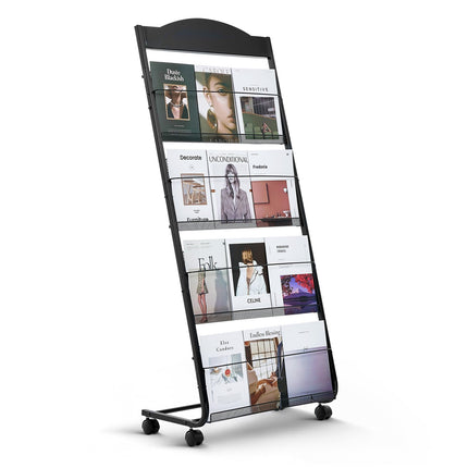 Brochure Display Rack, 4-Tier, Wheels, A4 Floor Stand