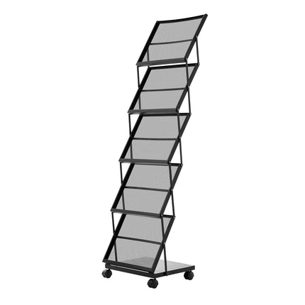 Brochure Display Rack, 5-Tier Foldable Metal, Wheels