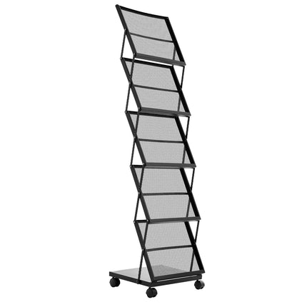 Brochure Display Rack, 5-Tier Foldable Metal, Wheels