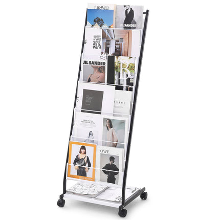 Brochure Display Rack, 6-Tier Floor Stand With Wheels