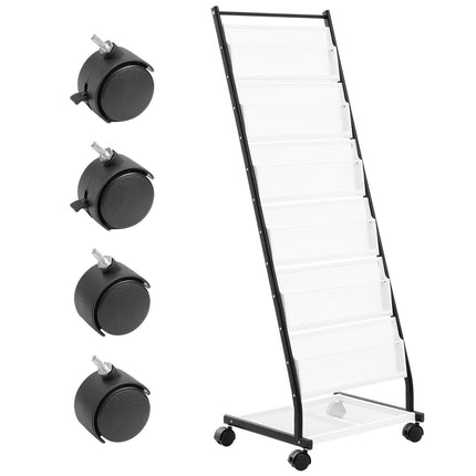 Brochure Display Rack, 6-Tier Floor Stand With Wheels
