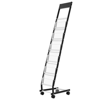 Brochure Display Rack, 6-Tier Metal Floor Stand on Wheels