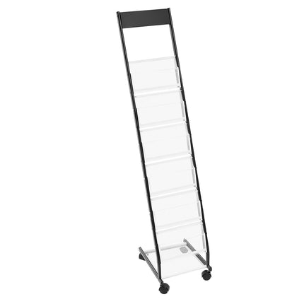 Brochure Display Rack, 6-Tier Metal Floor Stand on Wheels