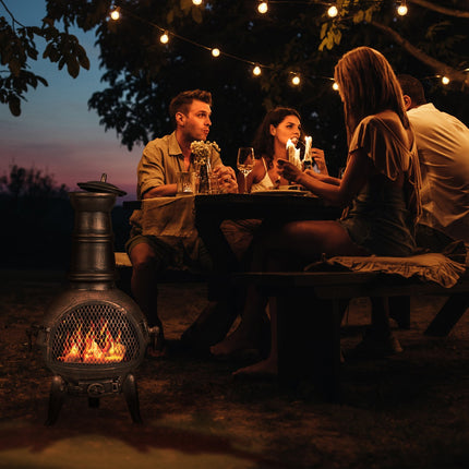Bronze colored outdoor fireplace
