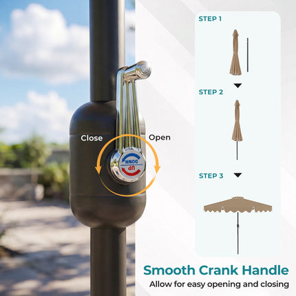 Brown 270cm Ruffled Parasol with Hand Crank & Tilt