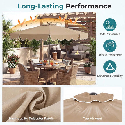 Brown 270cm Ruffled Parasol with Hand Crank & Tilt