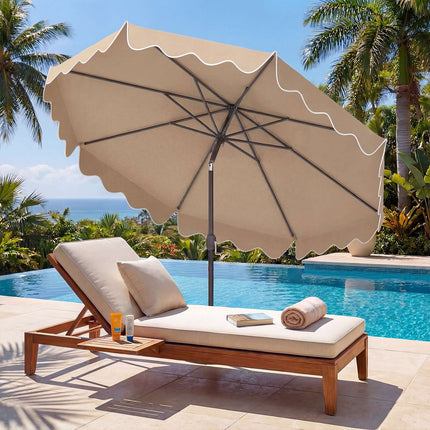 Brown 270cm Ruffled Parasol with Hand Crank & Tilt