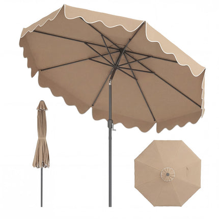 Brown 270cm Ruffled Parasol with Hand Crank & Tilt