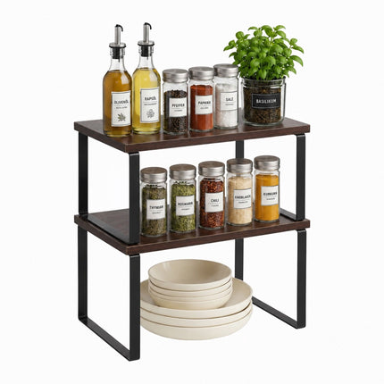 Brown 2-Piece Adjustable Spice Rack Set for Kitchen