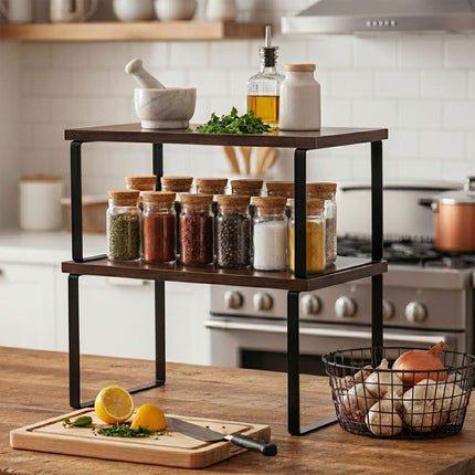 Brown 2-Piece Adjustable Spice Rack Set for Kitchen