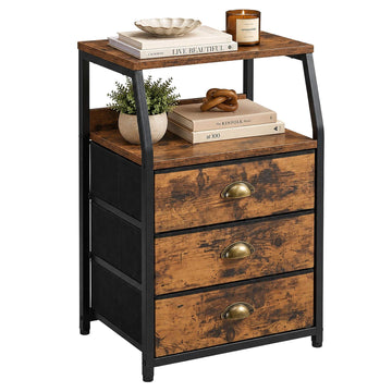 Brown 3-Drawer Fabric Chest with Shelves, Metal Frame