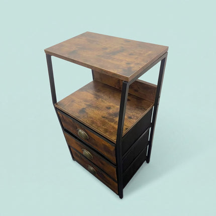 Brown 3-Drawer Fabric Chest with Shelves, Metal Frame