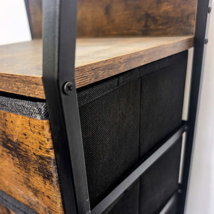 Brown 3-Drawer Fabric Chest with Shelves, Metal Frame
