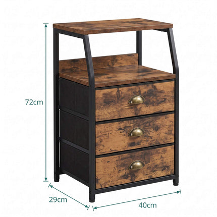 Brown 3-Drawer Fabric Chest with Shelves, Metal Frame