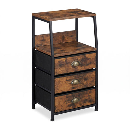 Brown 3-Drawer Fabric Chest with Shelves, Metal Frame