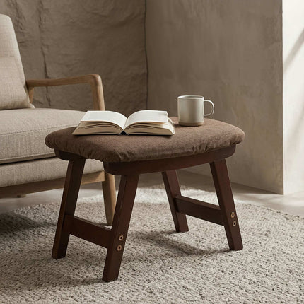 Brown Ergonomic Footstool, Beech Wood & Linen, 29x40x25 cm