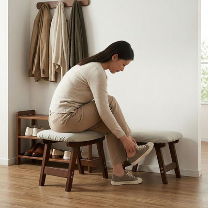 Brown Ergonomic Footstool, Beech Wood & Linen, 29x40x25 cm