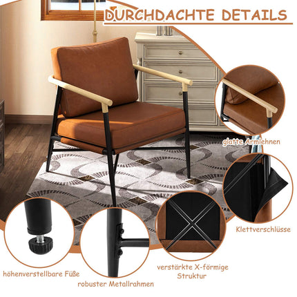 Brown Faux Leather Lounge Chair with Removable Cushions
