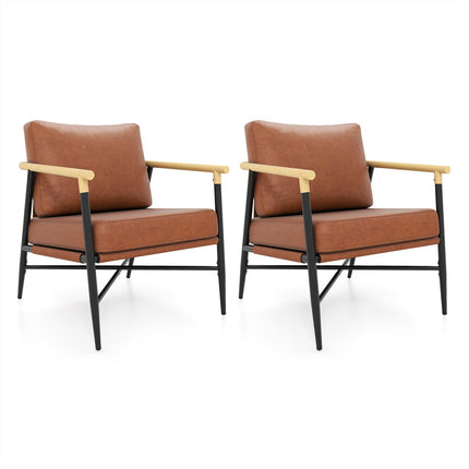 Brown Faux Leather Lounge Chair with Removable Cushions