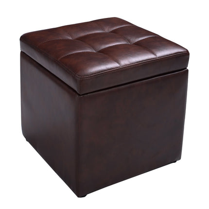 Brown Leather Storage Ottoman – Foldable, 200kg Capacity