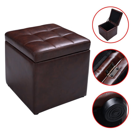 Brown Leather Storage Ottoman – Foldable, 200kg Capacity