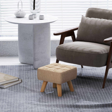 Brown Linen-Look Footstool, Padded, 110 kg Capacity