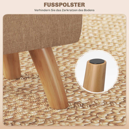 Brown Linen-Look Footstool, Padded, 110 kg Capacity