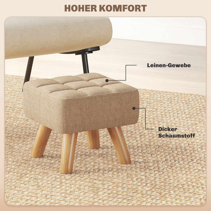 Brown Linen-Look Footstool, Padded, 110 kg Capacity