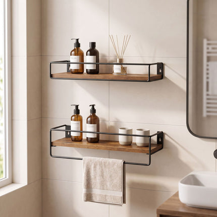 Brown MDF Wall Shelves, Set of 2, 40x15.5 cm