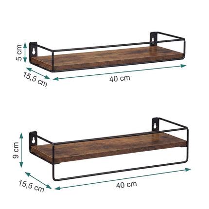 Brown MDF Wall Shelves, Set of 2, 40x15.5 cm