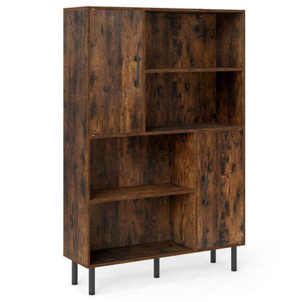 Brown Sideboard Cabinet, 4 Compartments, 2 Doors, Metal Legs