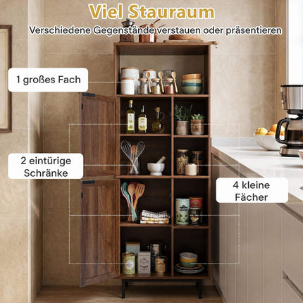 Brown Storage Cabinet with Rattan Doors and 5 Compartments