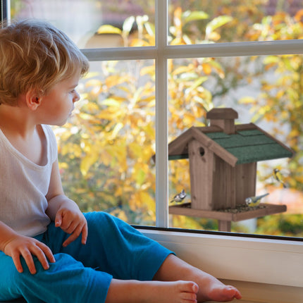 Brown bird table on pole