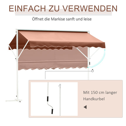Brown patio awning with folding arm, 4x3M garden screen
