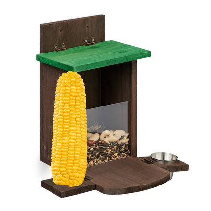 Brown squirrel feeder with bowl