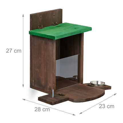 Brown squirrel feeder with bowl