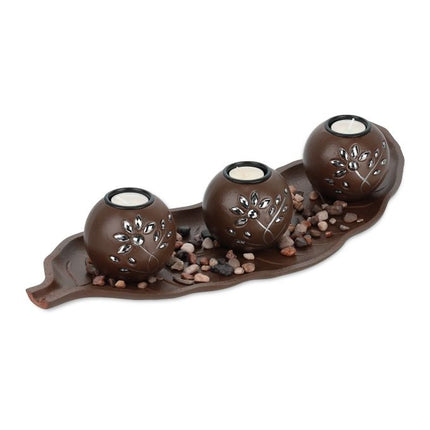 Brown tealight holder with tray