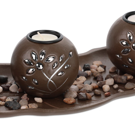 Brown tealight holder with tray