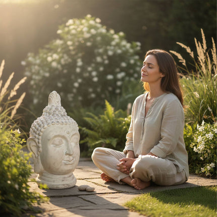Buddha Head Sculpture, 78cm, Weatherproof Polyresin