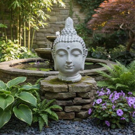 Buddha Head Sculpture, 78cm, Weatherproof Polyresin