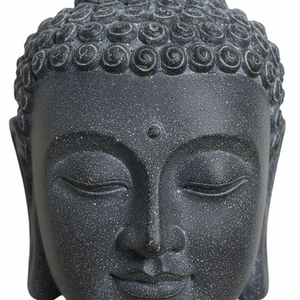Buddha Head Sculpture, Polyresin, Lava-Stone Finish