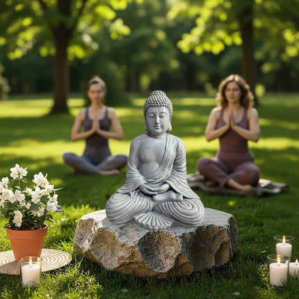 Buddha Statue, 42cm, Stone-Effect, Weatherproof