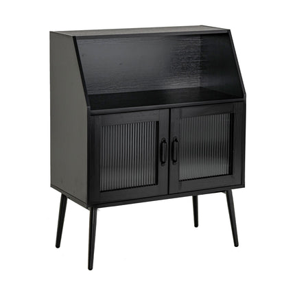 Buffet Cabinet Sideboard, 2 Glass Doors, Black