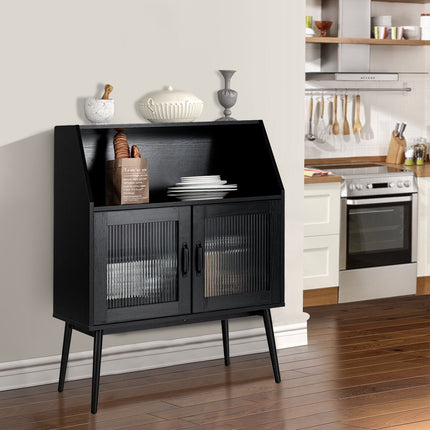 Buffet Cabinet Sideboard, 2 Glass Doors, Black