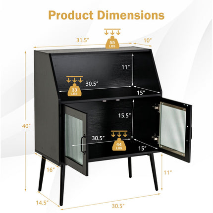 Buffet Cabinet Sideboard, 2 Glass Doors, Black
