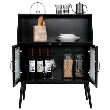 Buffet Cabinet Sideboard, 2 Glass Doors, Black