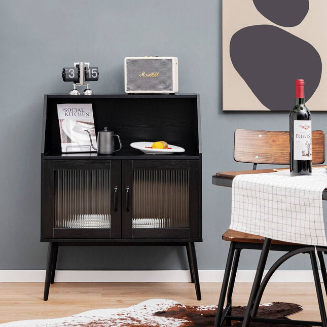 Buffet Cabinet Sideboard, 2 Glass Doors, Black