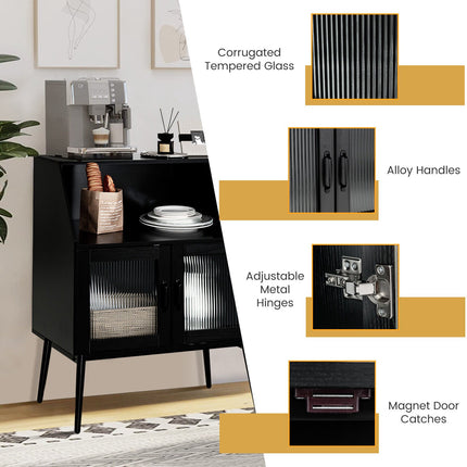 Buffet Cabinet Sideboard, 2 Glass Doors, Black